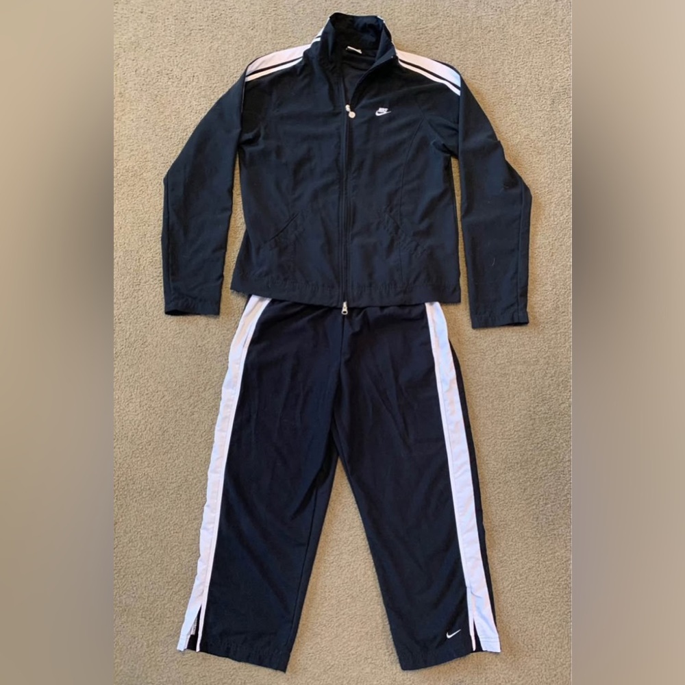 Nike Women's Black Track Jacket & Pants with White Stripes